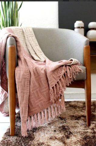 manta em tricô 150x90 intarsia cor Ballet