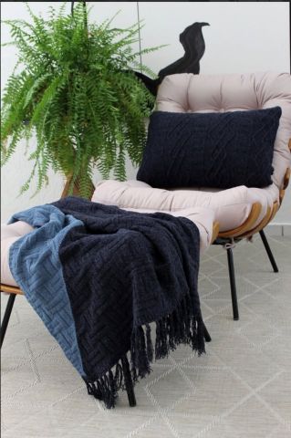 manta em tricô 150x90 intarsia cor denin